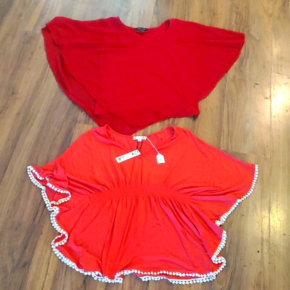 It girl wing Dolman anthropologie blouse lot of 2 red Adele may vintage look - Picture 1 of 3